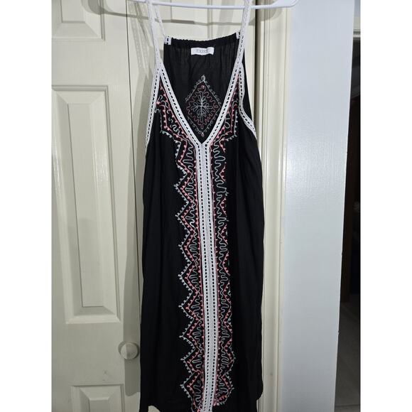 Boho Embroidered Black Mini Dress Sz M Grunge Fairy Beach Cover - Picture 2 of 8
